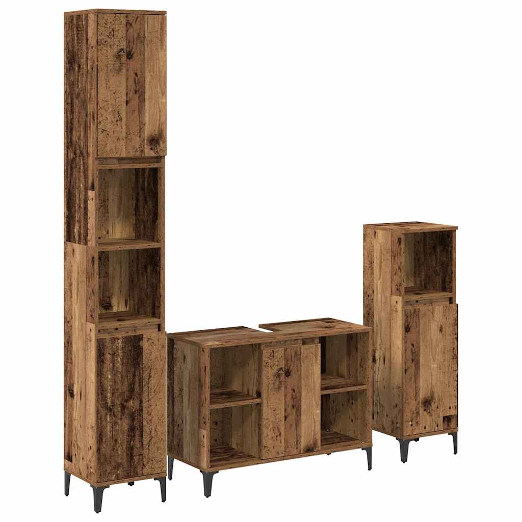 Juego de muebles de baño con estante 3 pcs Madera vieja