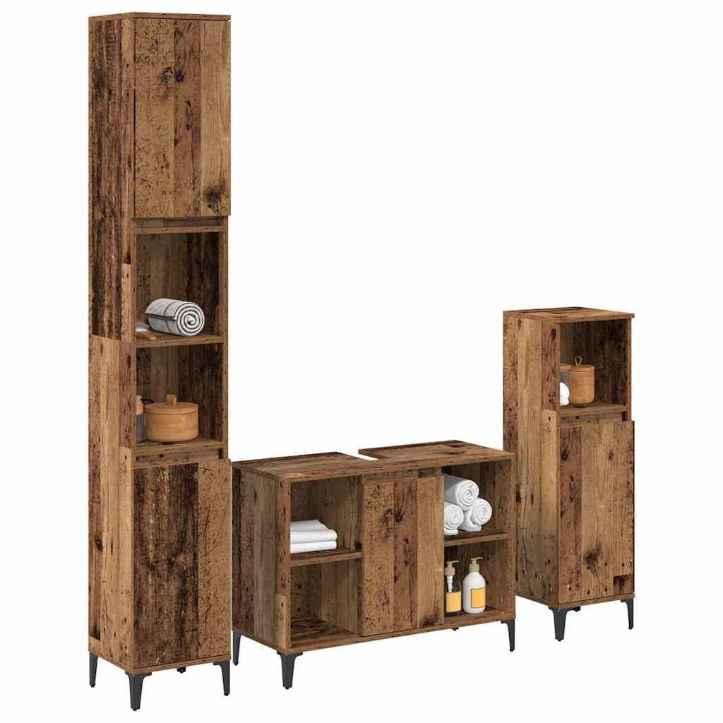 Juego de muebles de baño con estante 3 pcs Madera vieja
