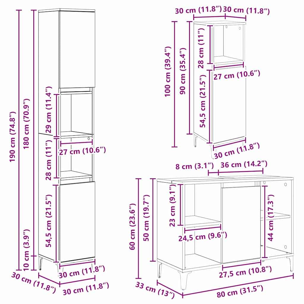 Juego de muebles de baño con estante 3 pcs Madera vieja