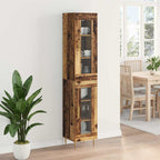 Aparador alto 2 pcs Madera envejecida Cristal