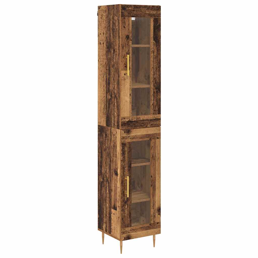 Aparador alto 2 pcs Madera envejecida Cristal