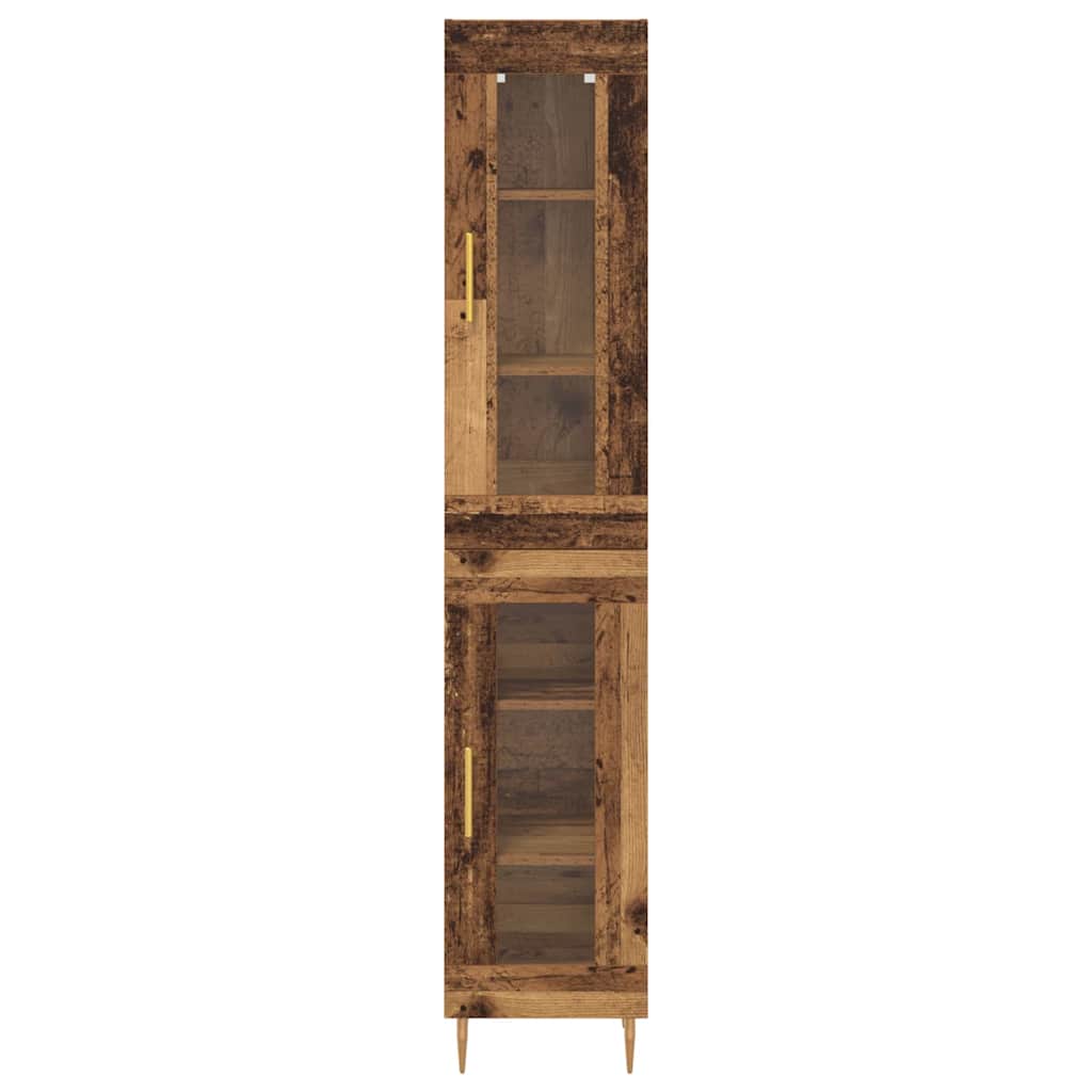 Aparador alto 2 pcs Madera envejecida Cristal