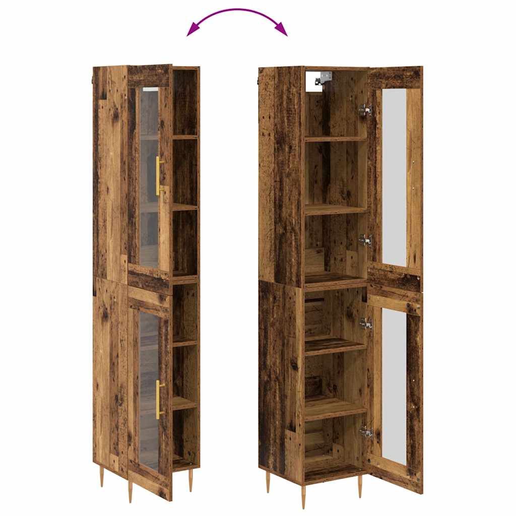 Aparador alto 2 pcs Madera envejecida Cristal