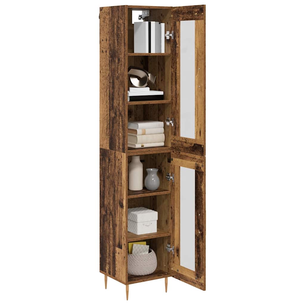 Aparador alto 2 pcs Madera envejecida Cristal