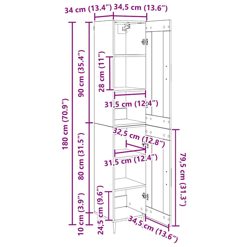 Aparador alto 2 pcs Madera envejecida Cristal