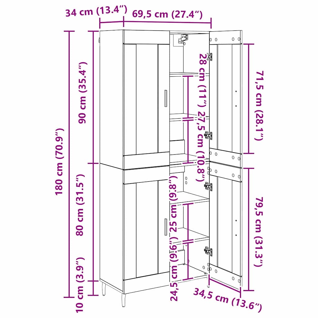 Aparador alto 2 pcs Madera envejecida