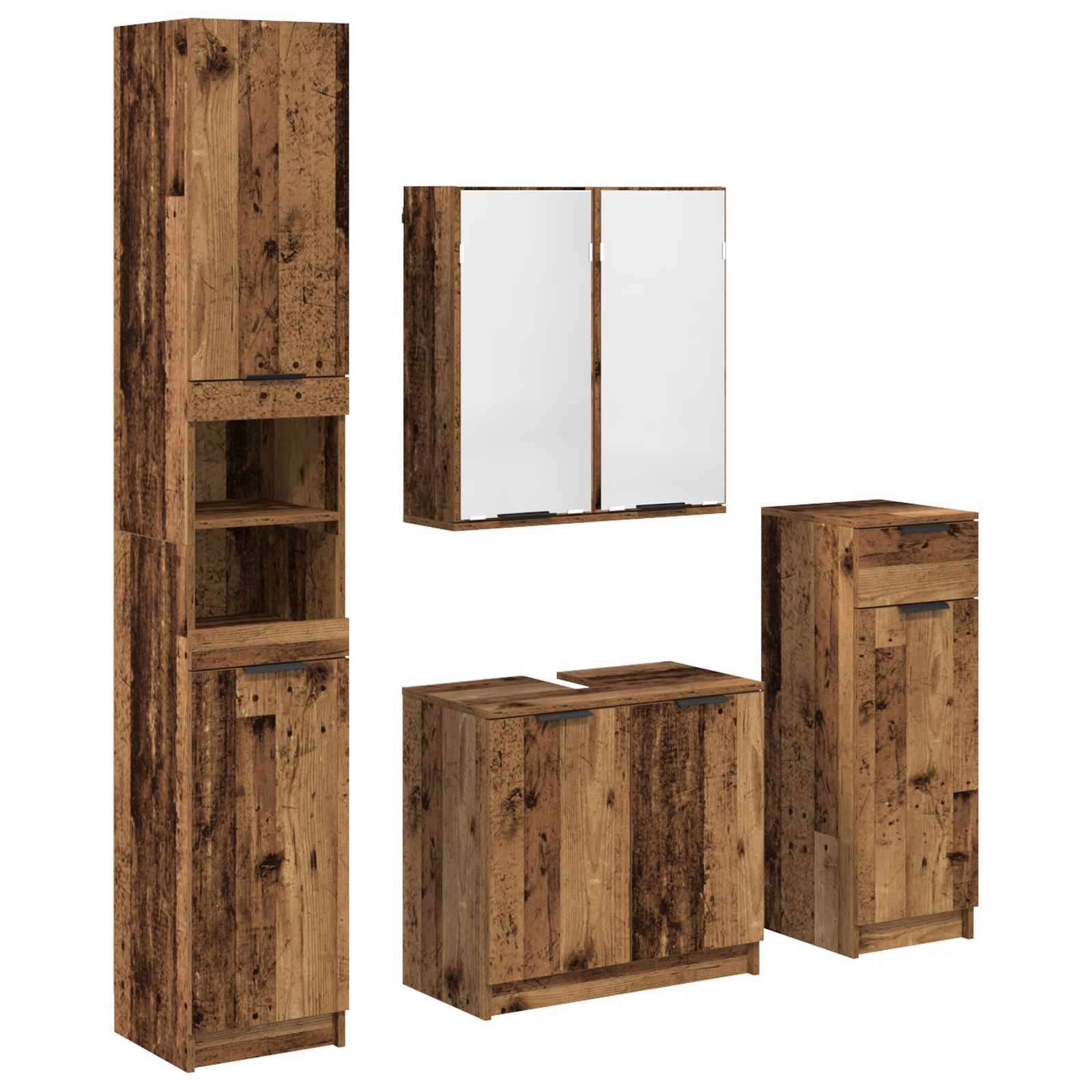Juego de muebles de baño con cajón 4 pcs Madera vieja