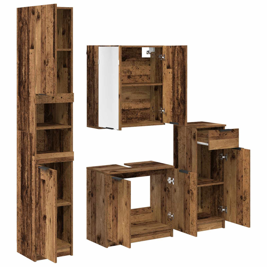 Juego de muebles de baño con cajón 4 pcs Madera vieja