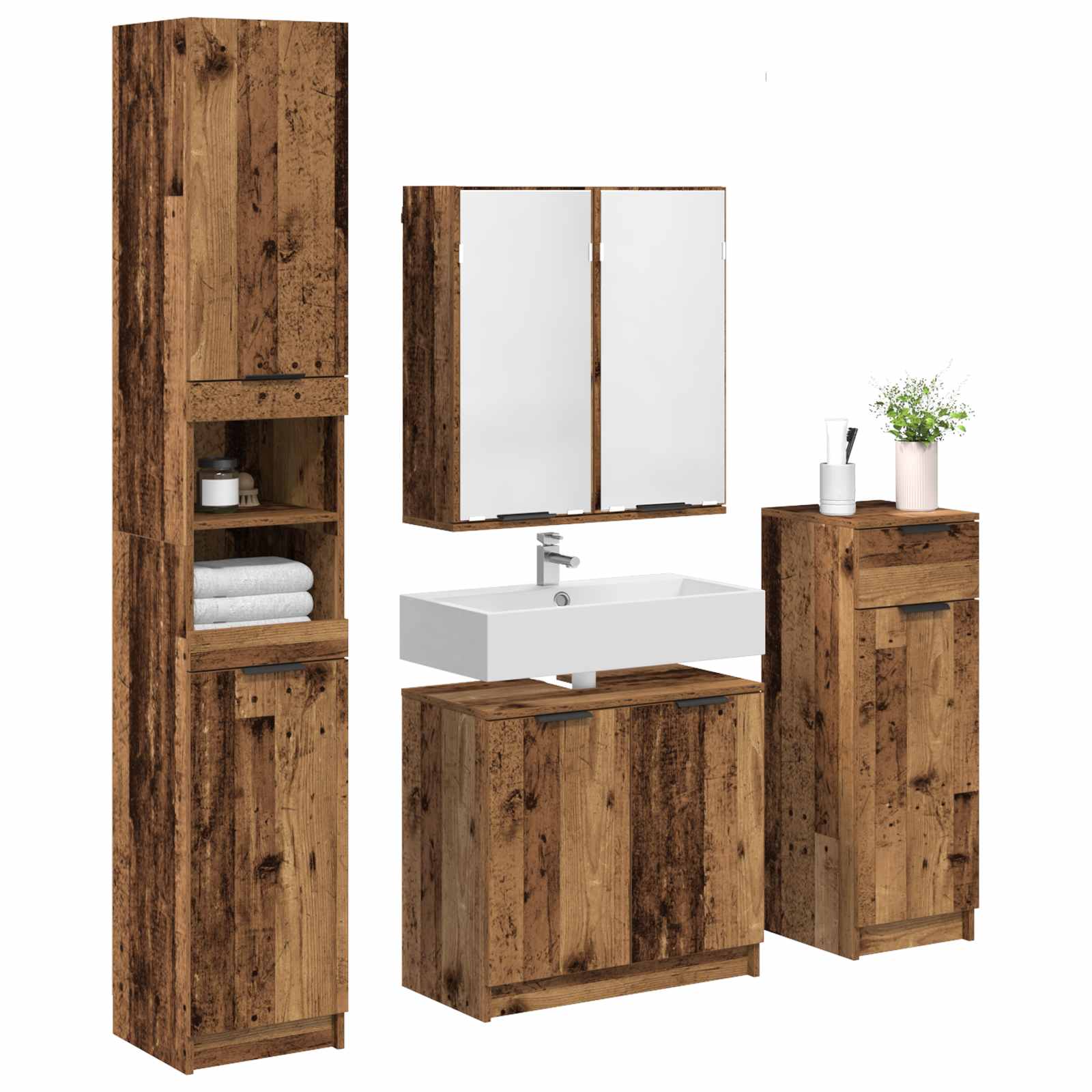 Juego de muebles de baño con cajón 4 pcs Madera vieja