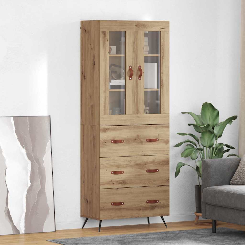 Highboard with shelf 2 pcs Black Oak Engineered Wood