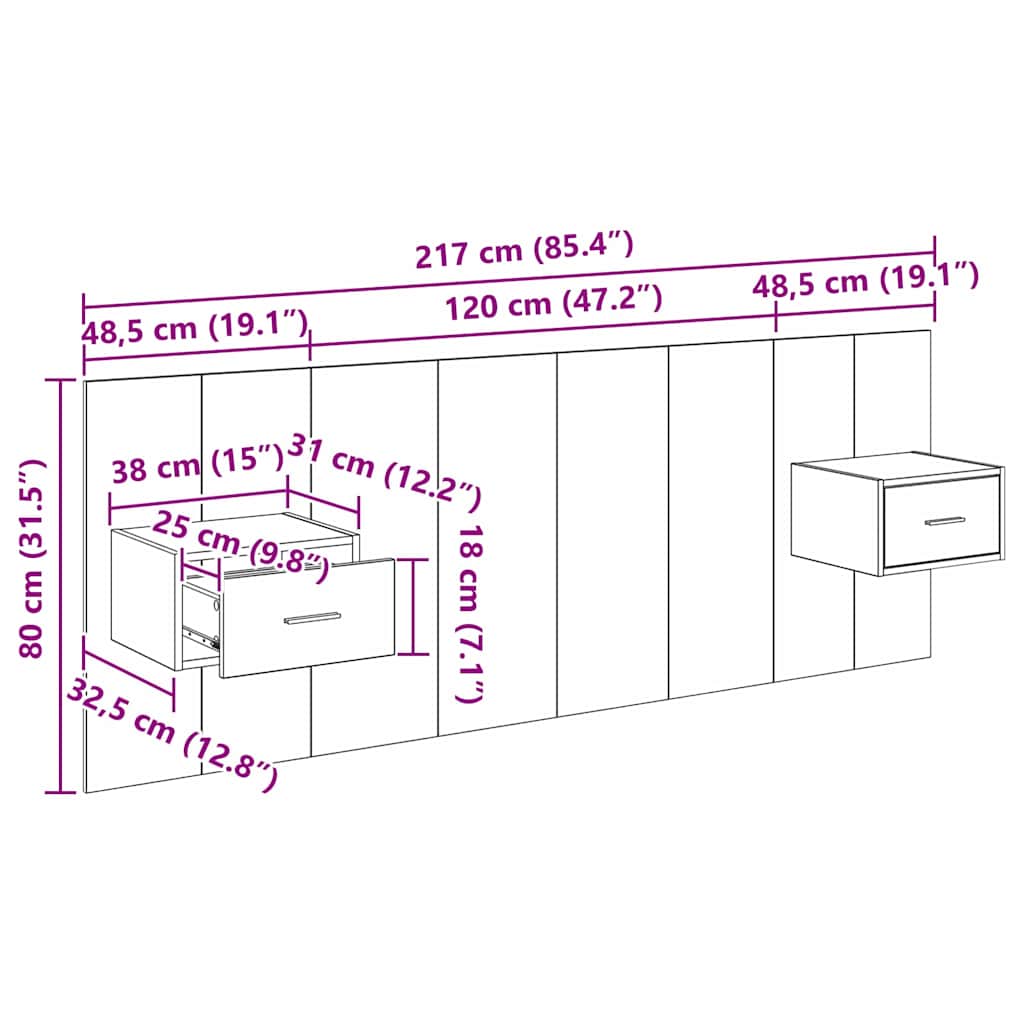 Cabecero con Mueble 3 pcs Roble artesanal Madera de ingeniería