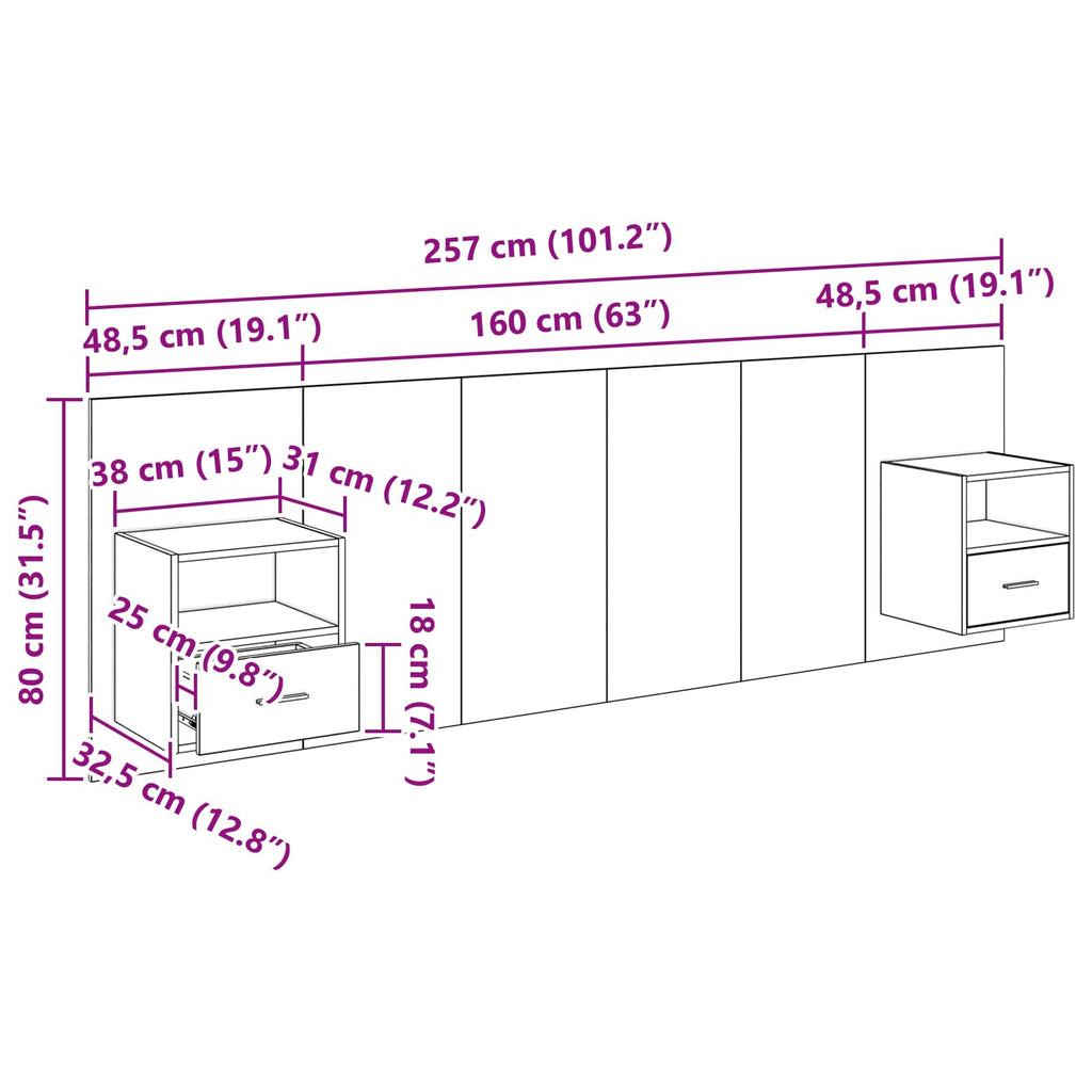 Cabecero con Mueble 3 pcs Roble artesanal Madera de ingeniería