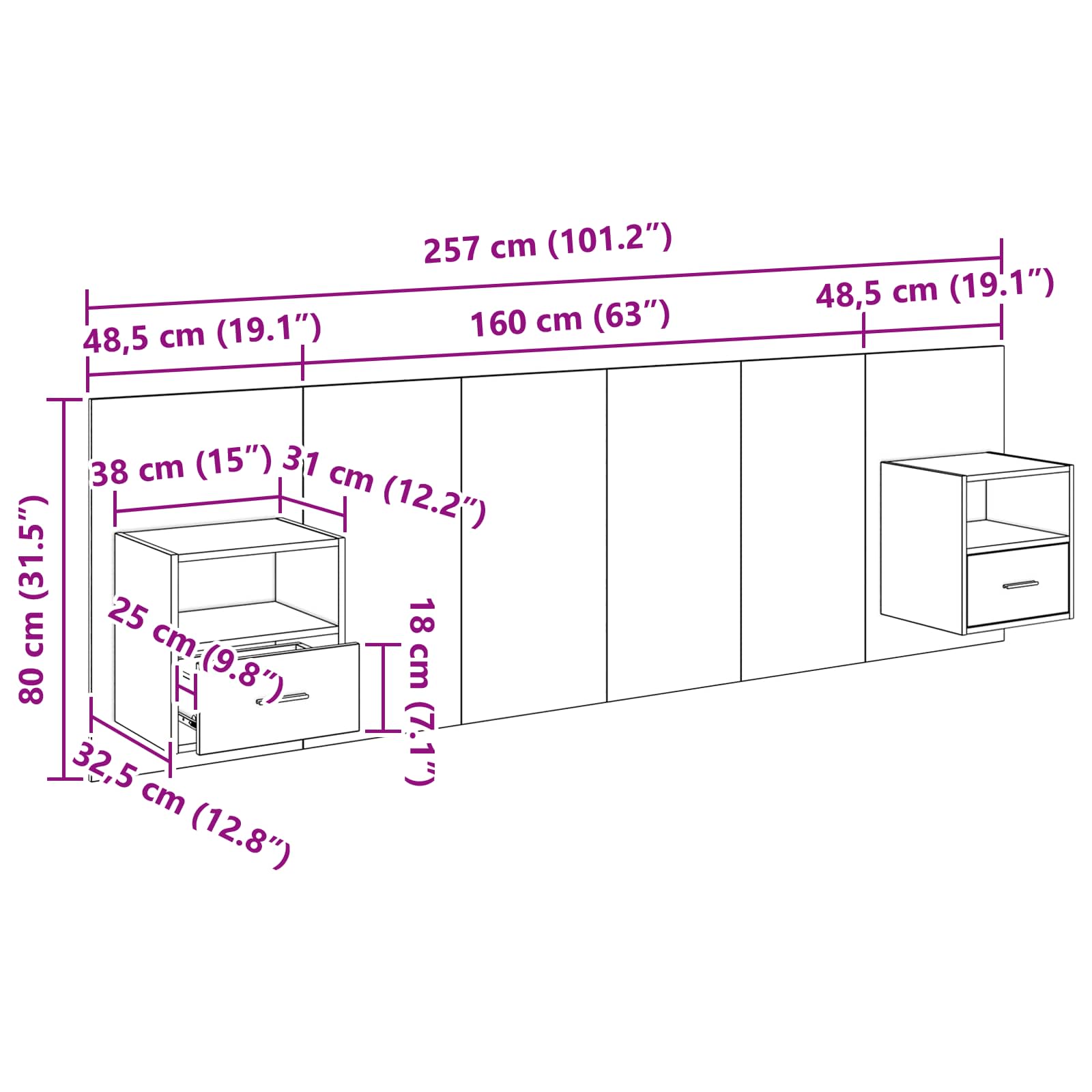 Cabecero con Mueble 3 pcs Roble artesanal Madera de ingeniería