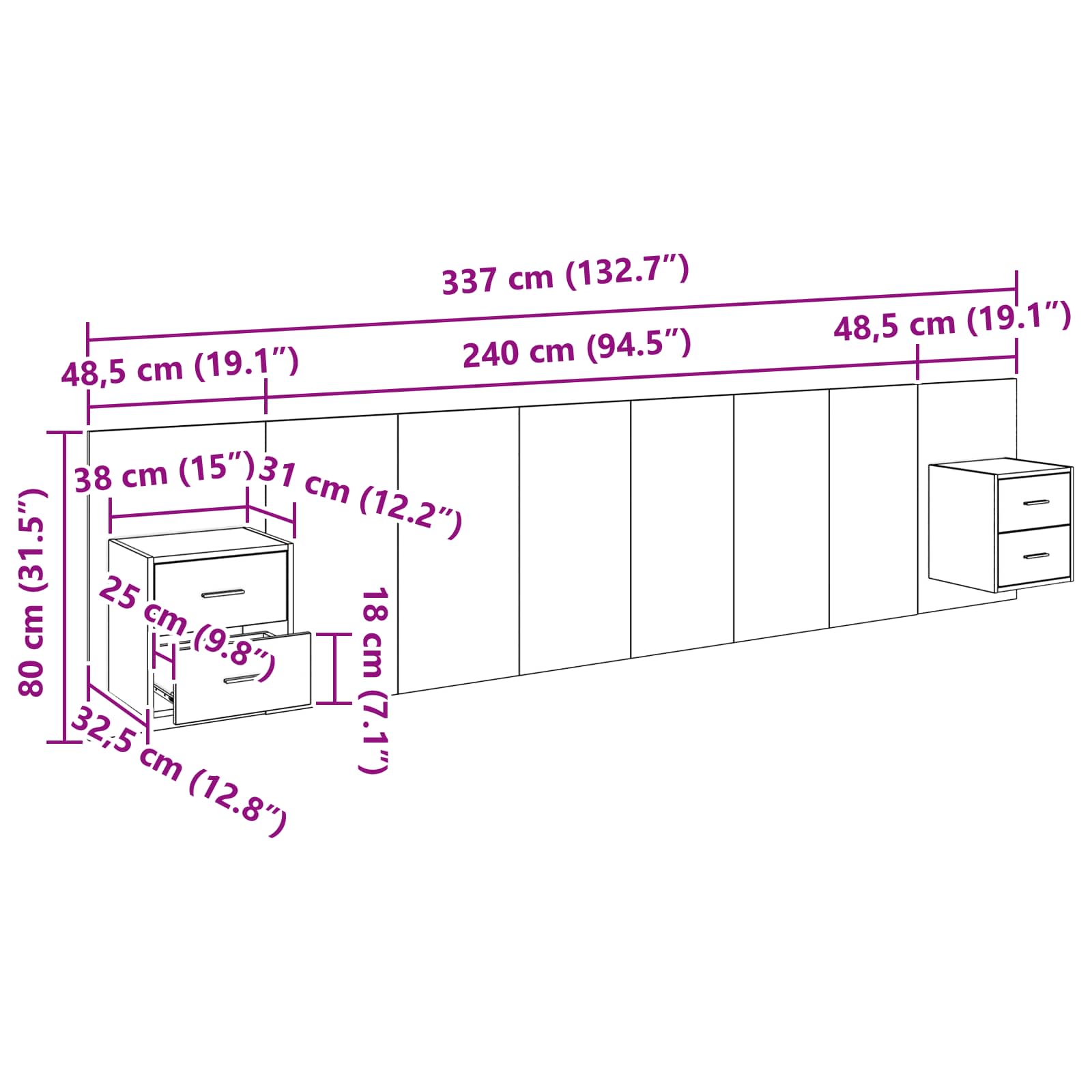 Cabecero con Mueble 3 pcs Roble artesanal Madera de ingeniería