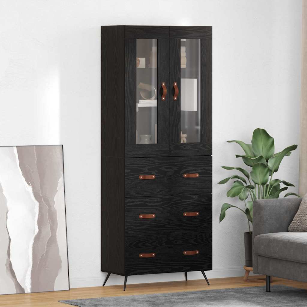 Armario alto con estante 2 pcs Roble Negro Madera de ingeniería