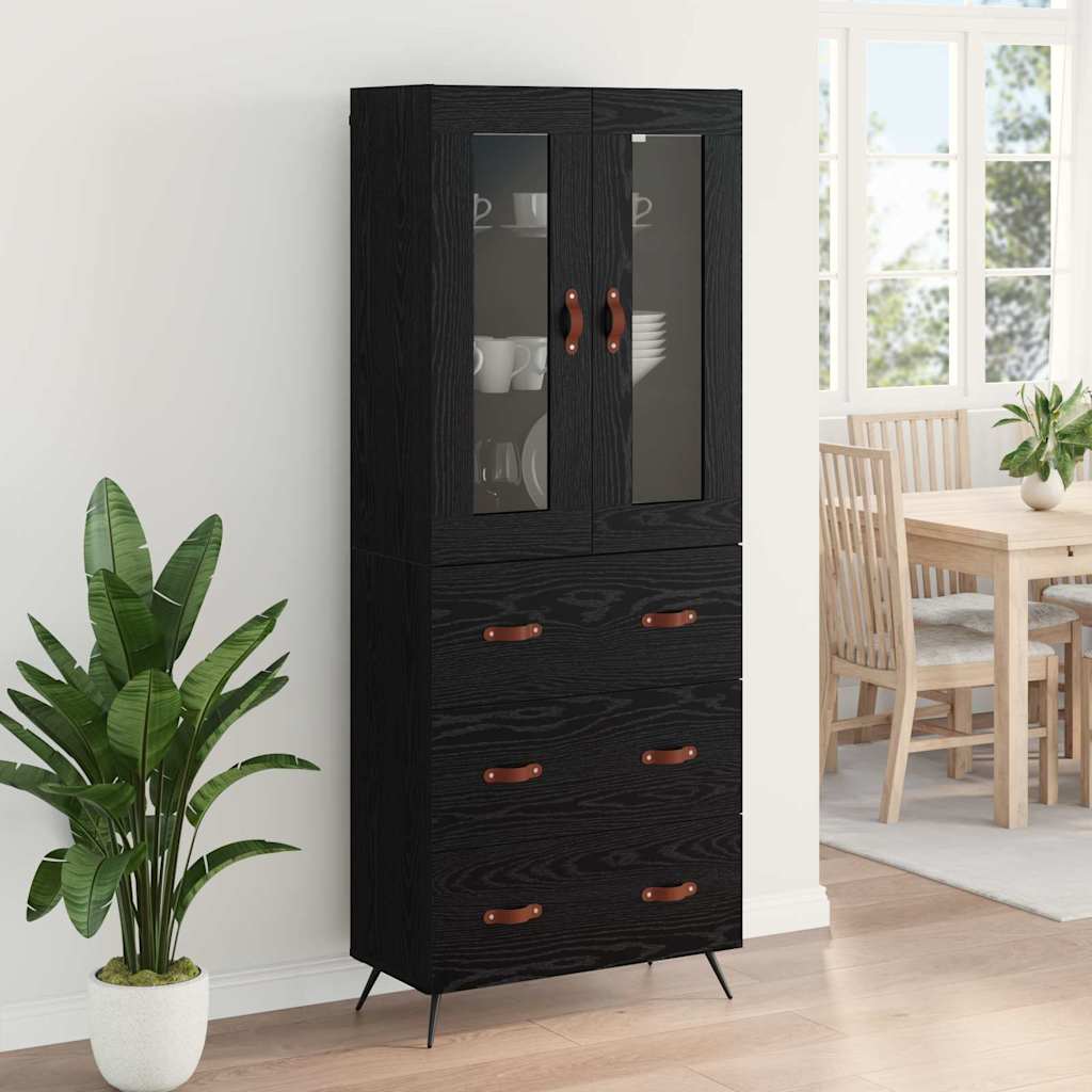 Armario alto con estante 2 pcs Roble Negro Madera de ingeniería