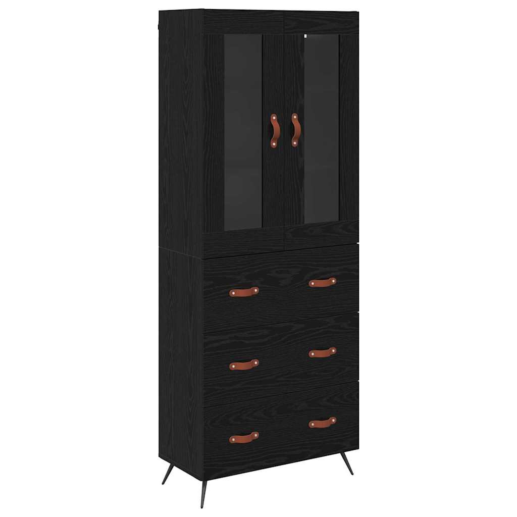 Armario alto con estante 2 pcs Roble Negro Madera de ingeniería