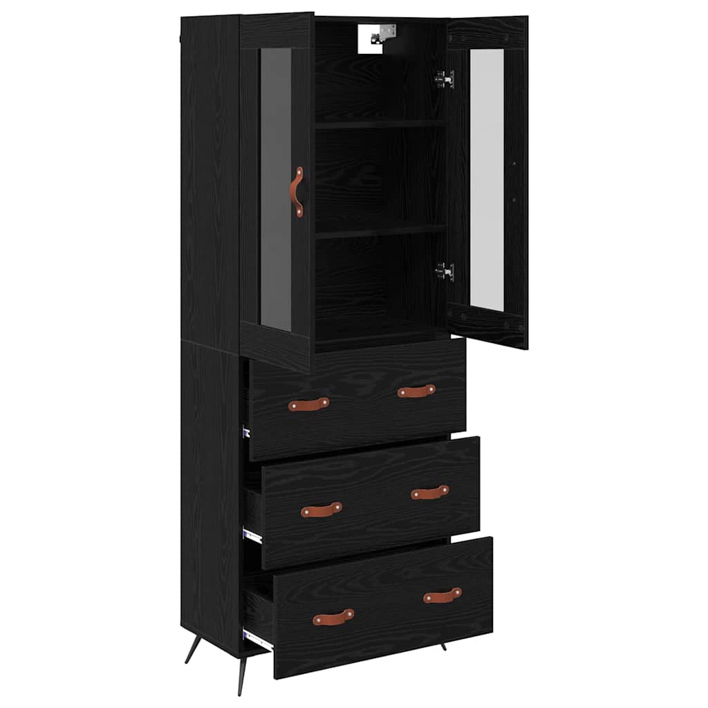 Armario alto con estante 2 pcs Roble Negro Madera de ingeniería