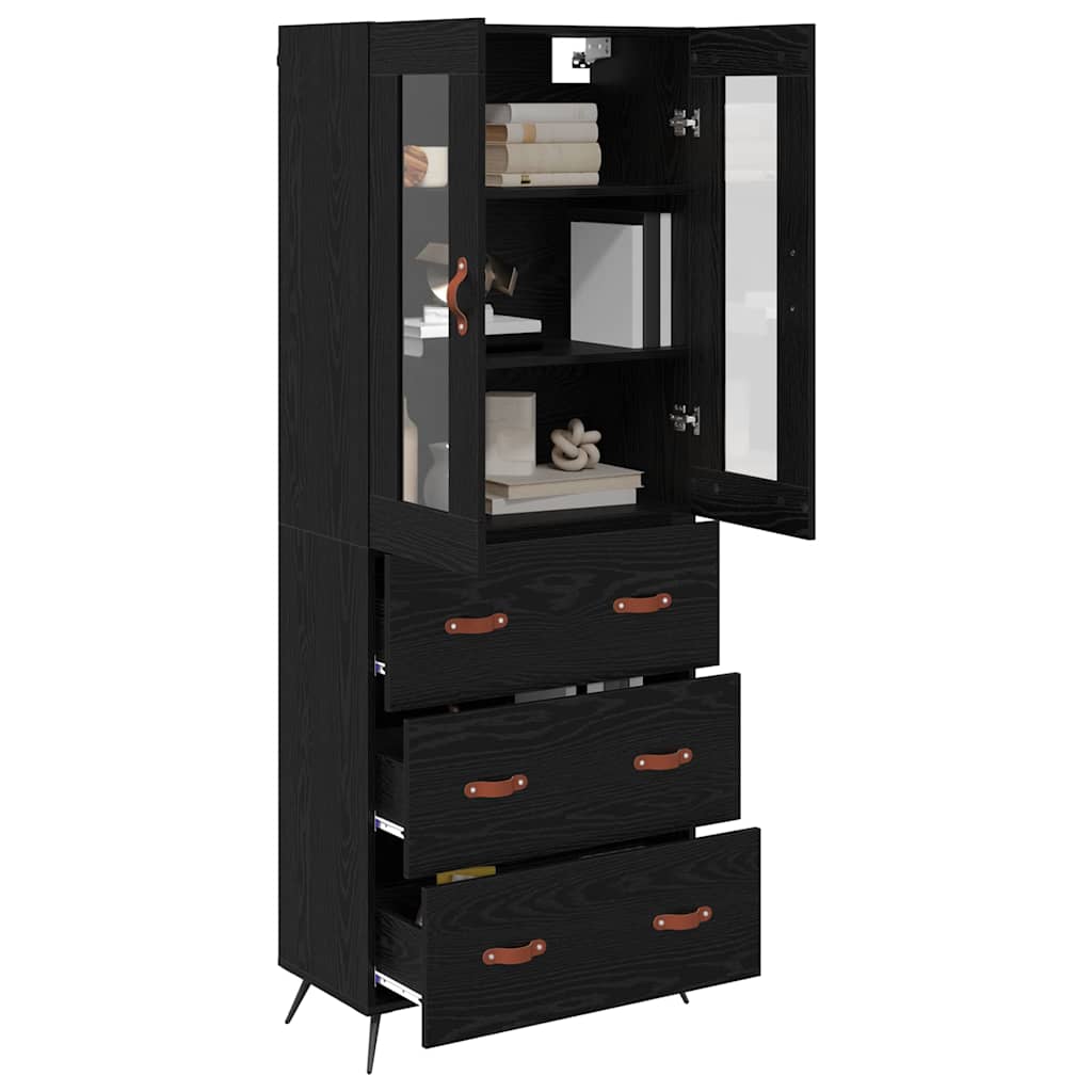 Armario alto con estante 2 pcs Roble Negro Madera de ingeniería