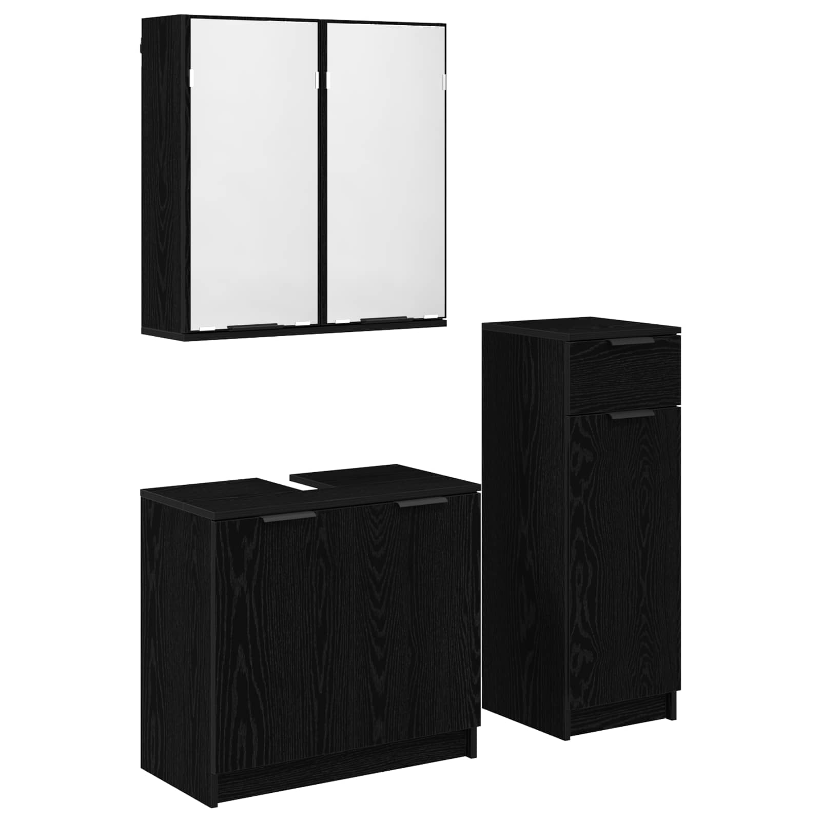 Juego de muebles de baño 3 pcs Roble Negro Madera de ingeniería