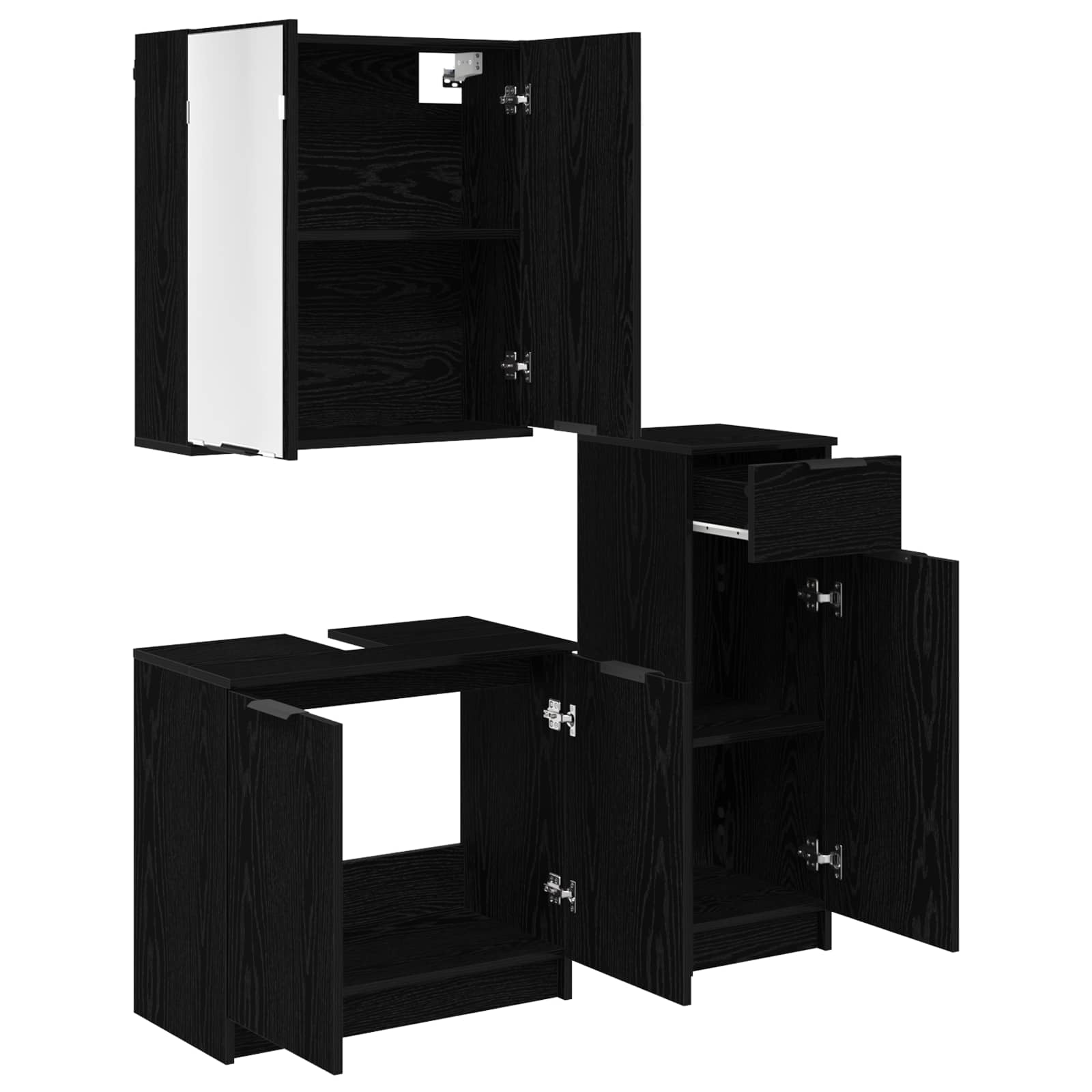 Juego de muebles de baño 3 pcs Roble Negro Madera de ingeniería
