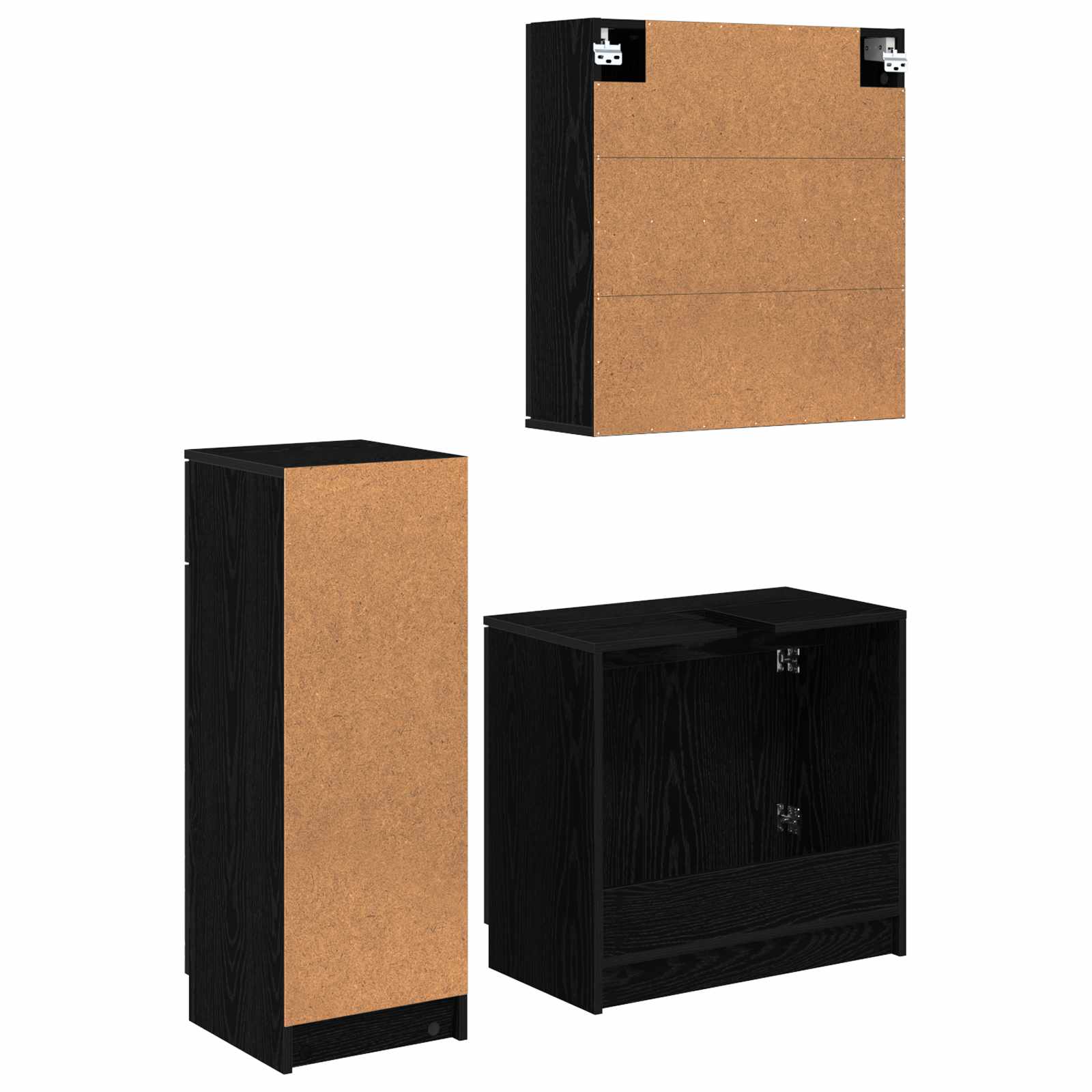 Juego de muebles de baño 3 pcs Roble Negro Madera de ingeniería