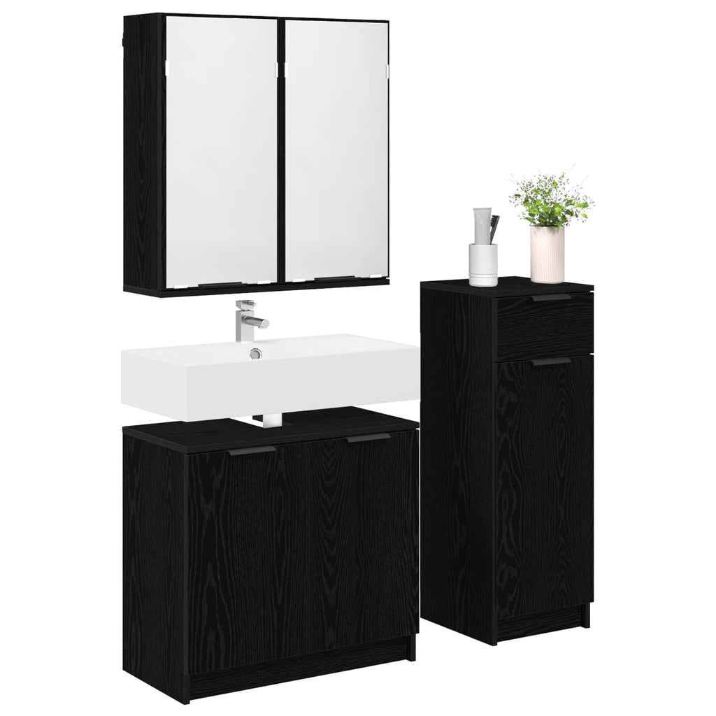 Juego de muebles de baño 3 pcs Roble Negro Madera de ingeniería