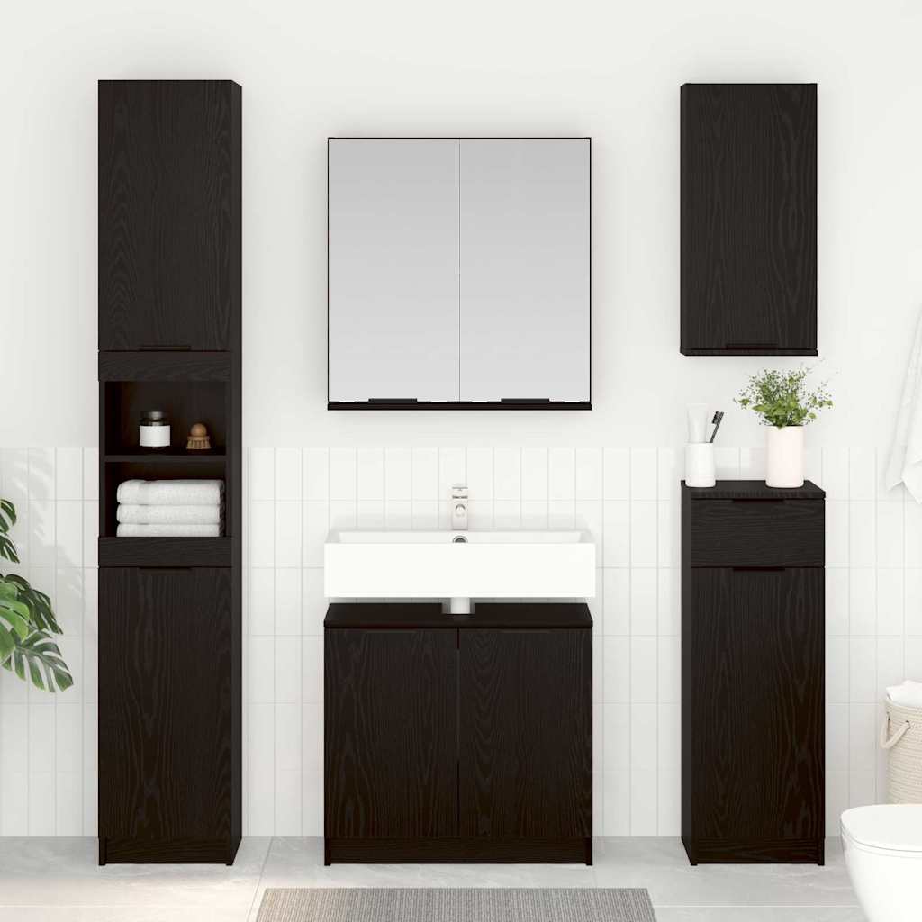 Juego de Muebles de Baño 3 pcs Roble Negro Madera de ingeniería