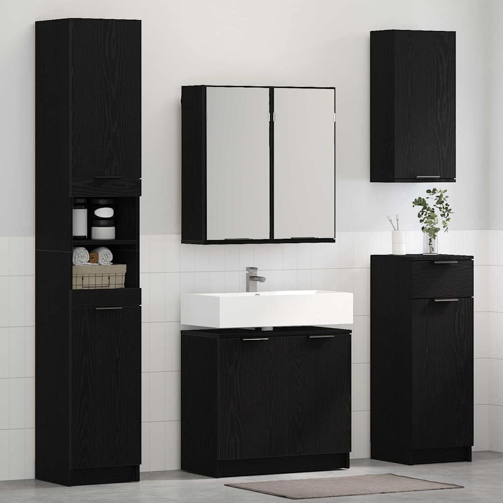 Juego de Muebles de Baño 3 pcs Roble Negro Madera de ingeniería