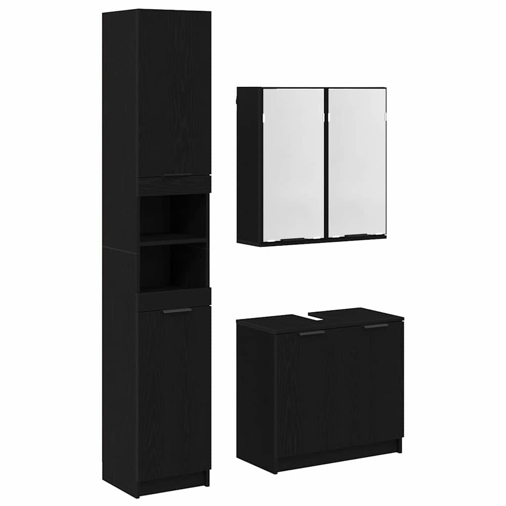 Juego de Muebles de Baño 3 pcs Roble Negro Madera de ingeniería