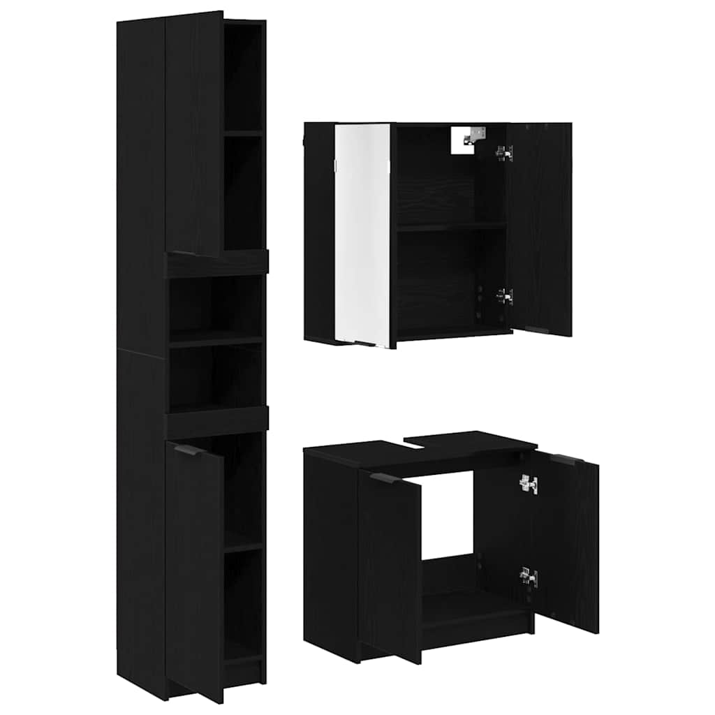 Juego de Muebles de Baño 3 pcs Roble Negro Madera de ingeniería