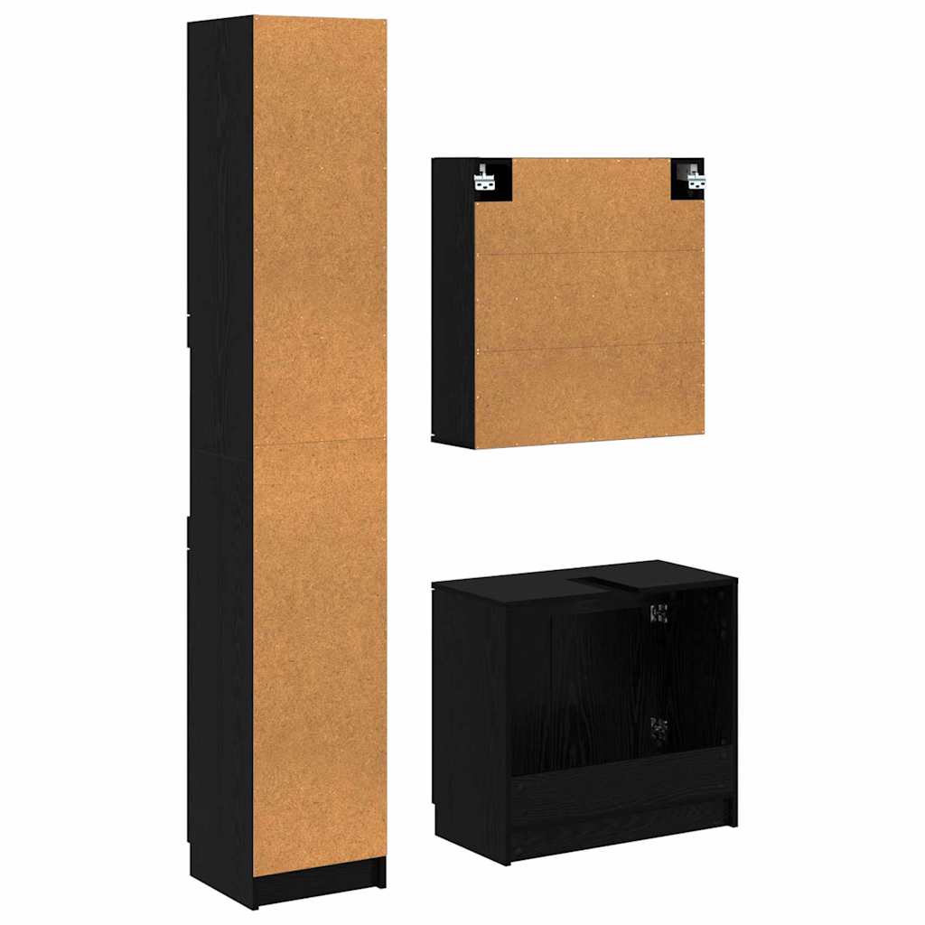 Juego de Muebles de Baño 3 pcs Roble Negro Madera de ingeniería