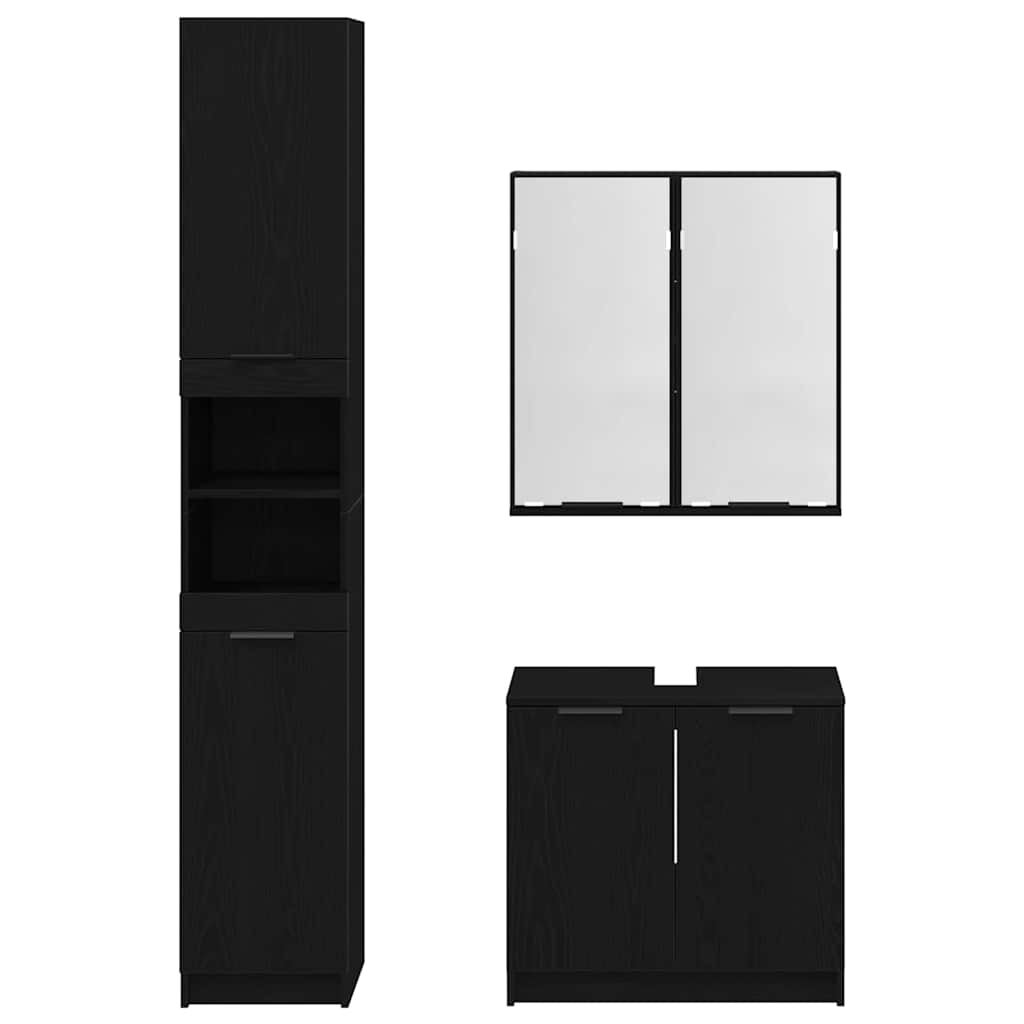 Juego de Muebles de Baño 3 pcs Roble Negro Madera de ingeniería