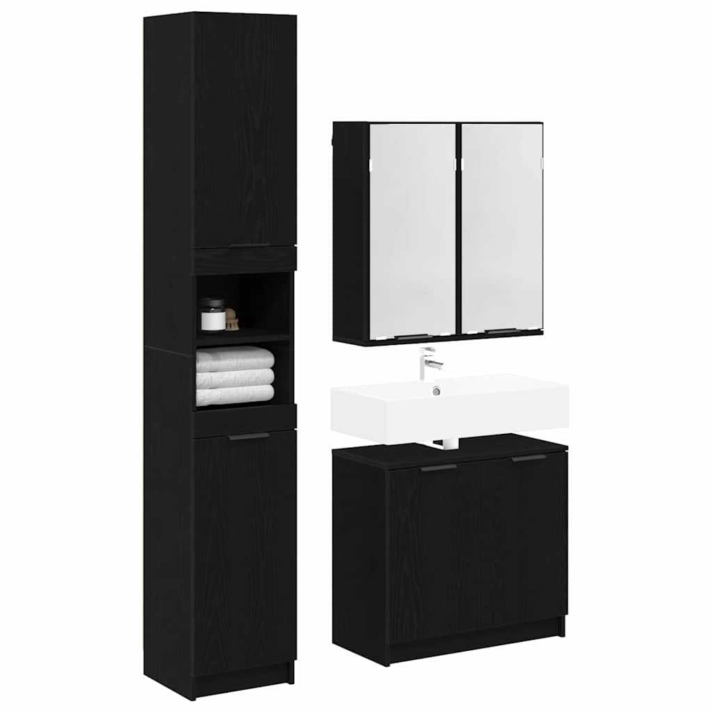 Juego de Muebles de Baño 3 pcs Roble Negro Madera de ingeniería