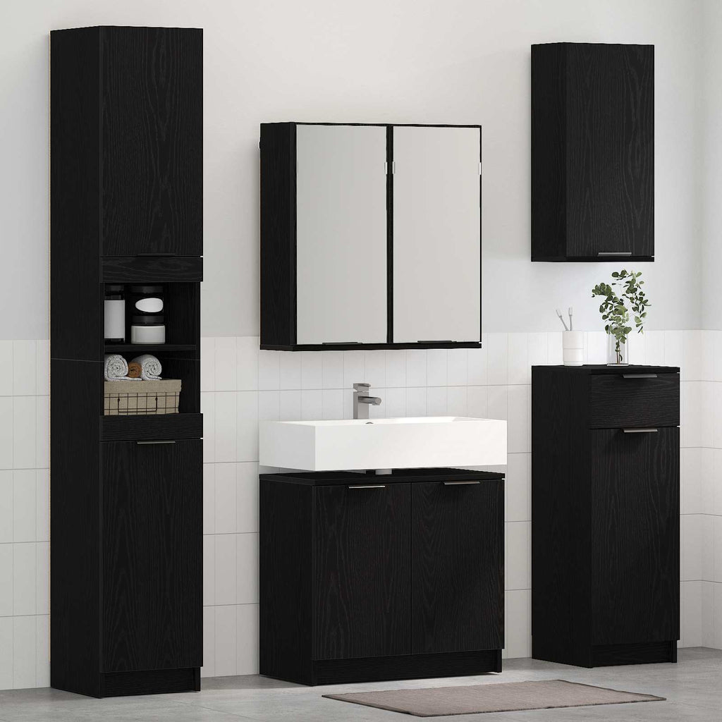Juego de muebles de baño 5 pcs Roble Negro Madera de ingeniería