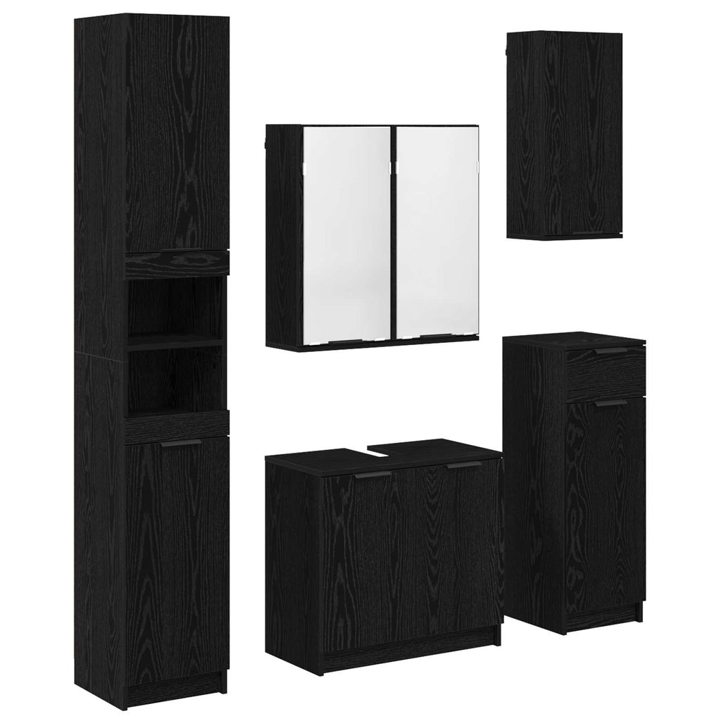 Juego de muebles de baño 5 pcs Roble Negro Madera de ingeniería
