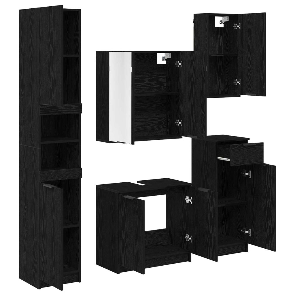 Juego de muebles de baño 5 pcs Roble Negro Madera de ingeniería