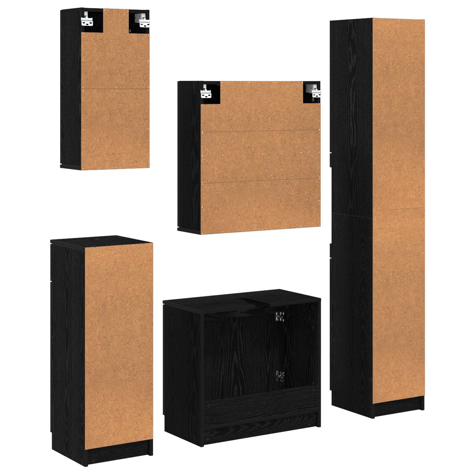 Juego de muebles de baño 5 pcs Roble Negro Madera de ingeniería