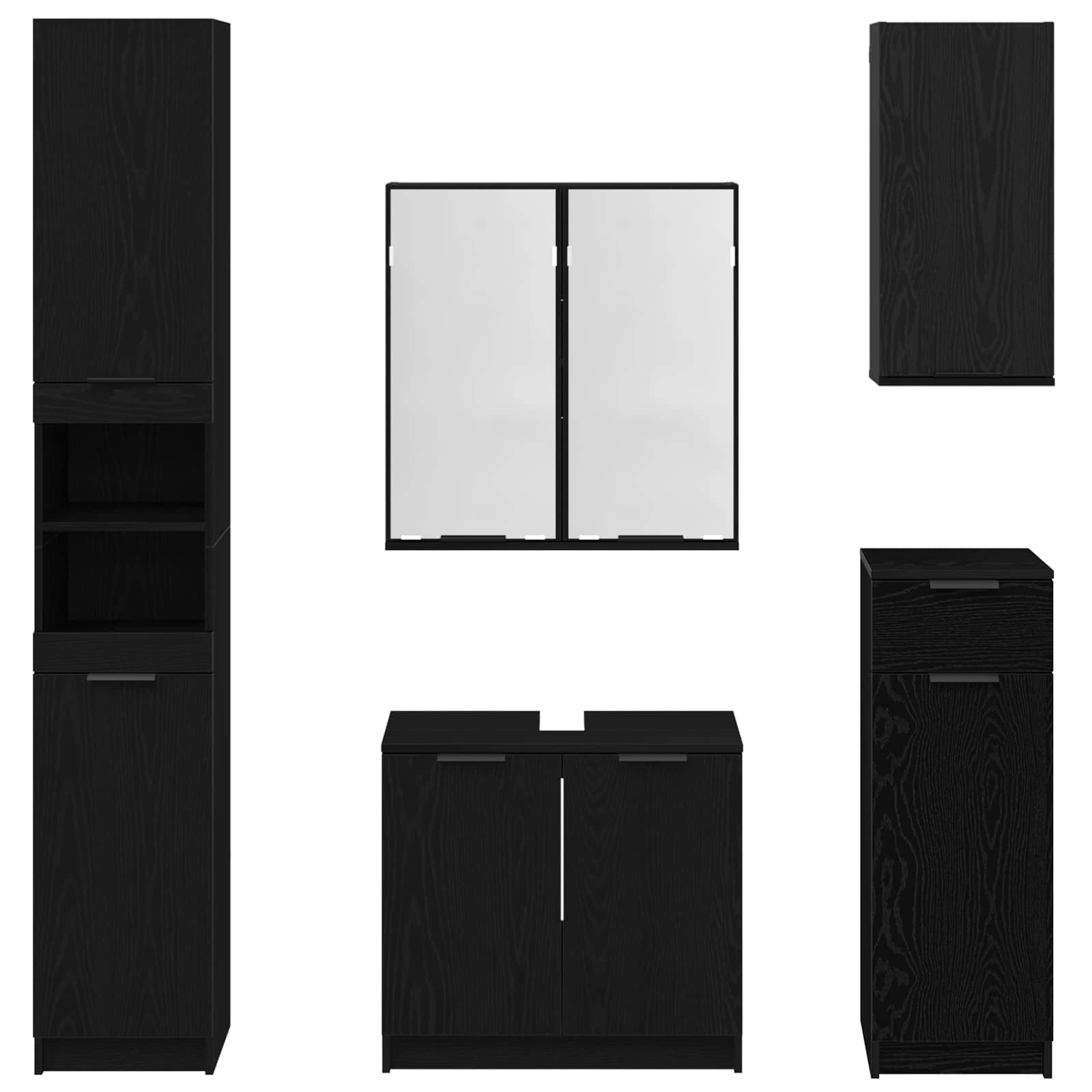 Juego de muebles de baño 5 pcs Roble Negro Madera de ingeniería