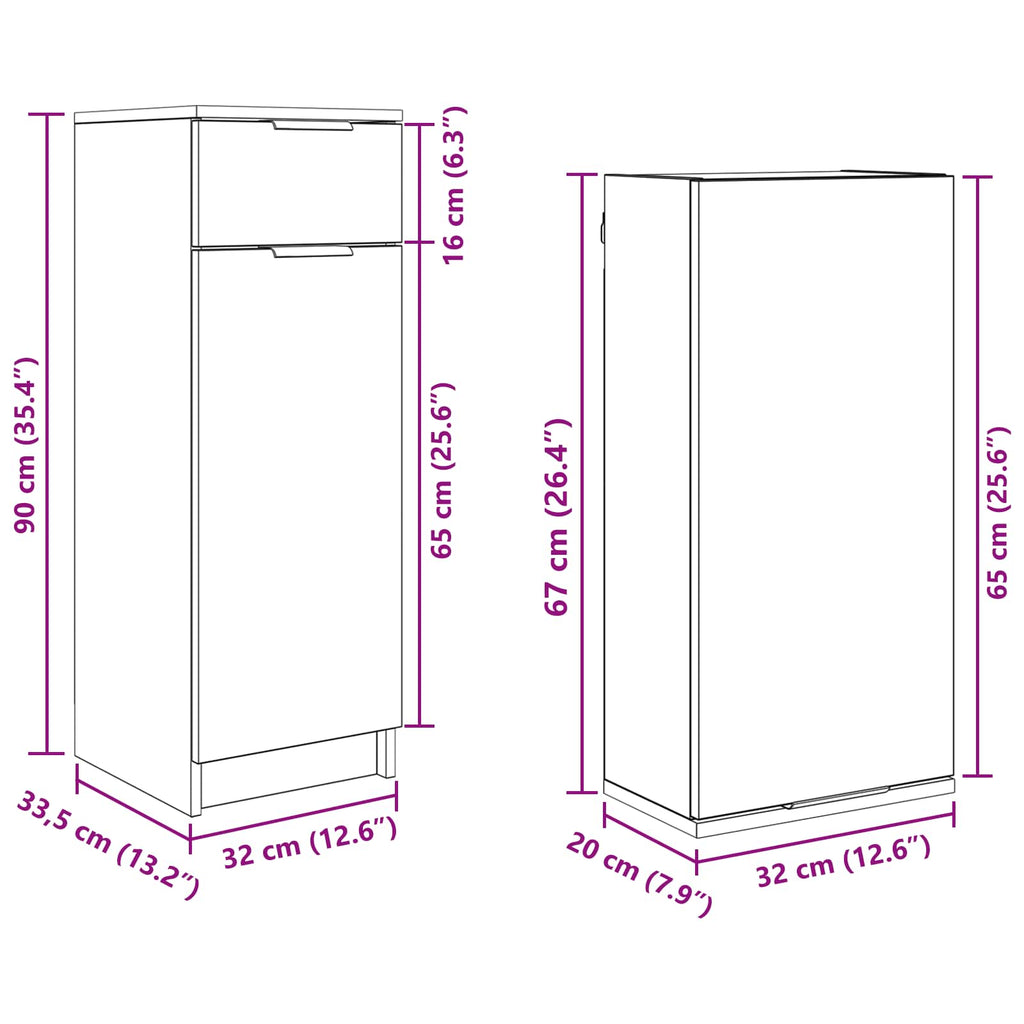 Juego de muebles de baño 5 pcs Roble Negro Madera de ingeniería
