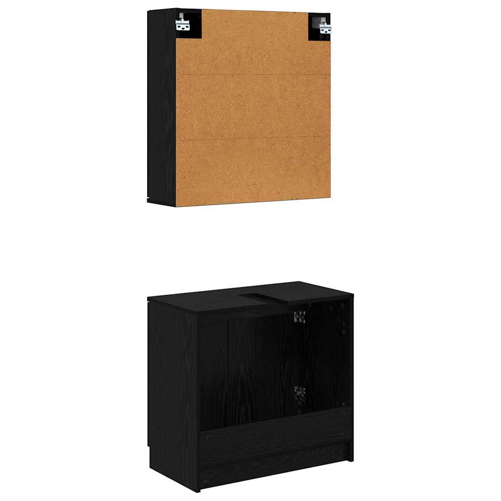 Juego de Muebles de Baño 2 pcs Roble Negro Madera de ingeniería