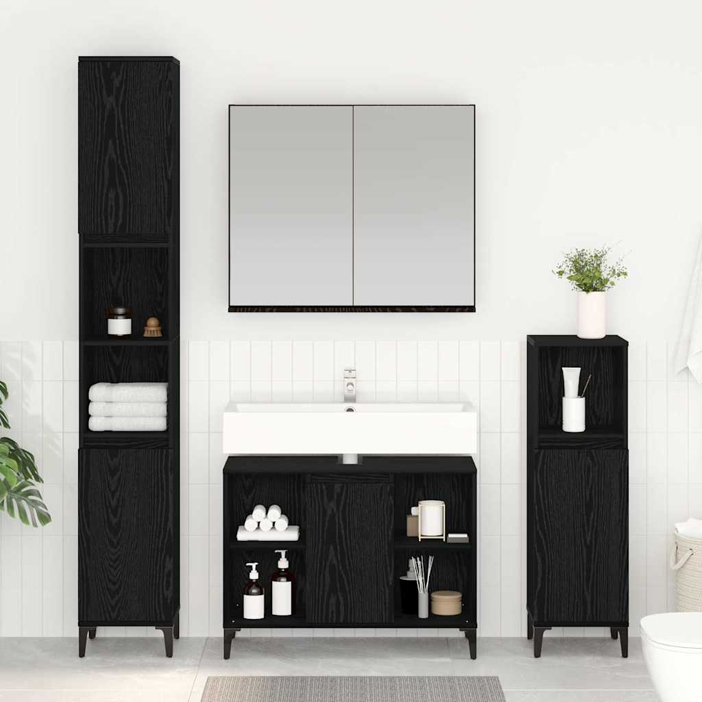 Conjunto de móveis de casa de banho 3 pcs Carvalho Preto Aglomerado