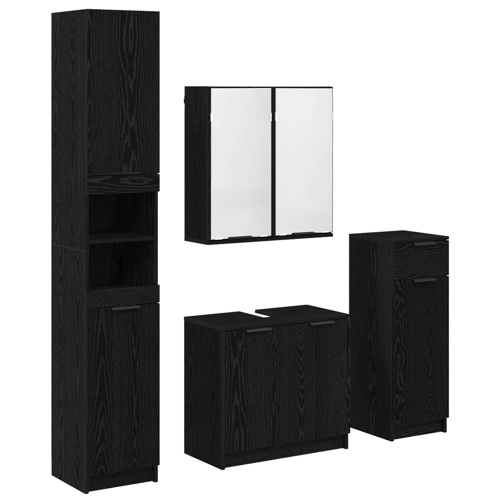 Juego de muebles de baño 4 pcs Roble Negro Madera de ingeniería