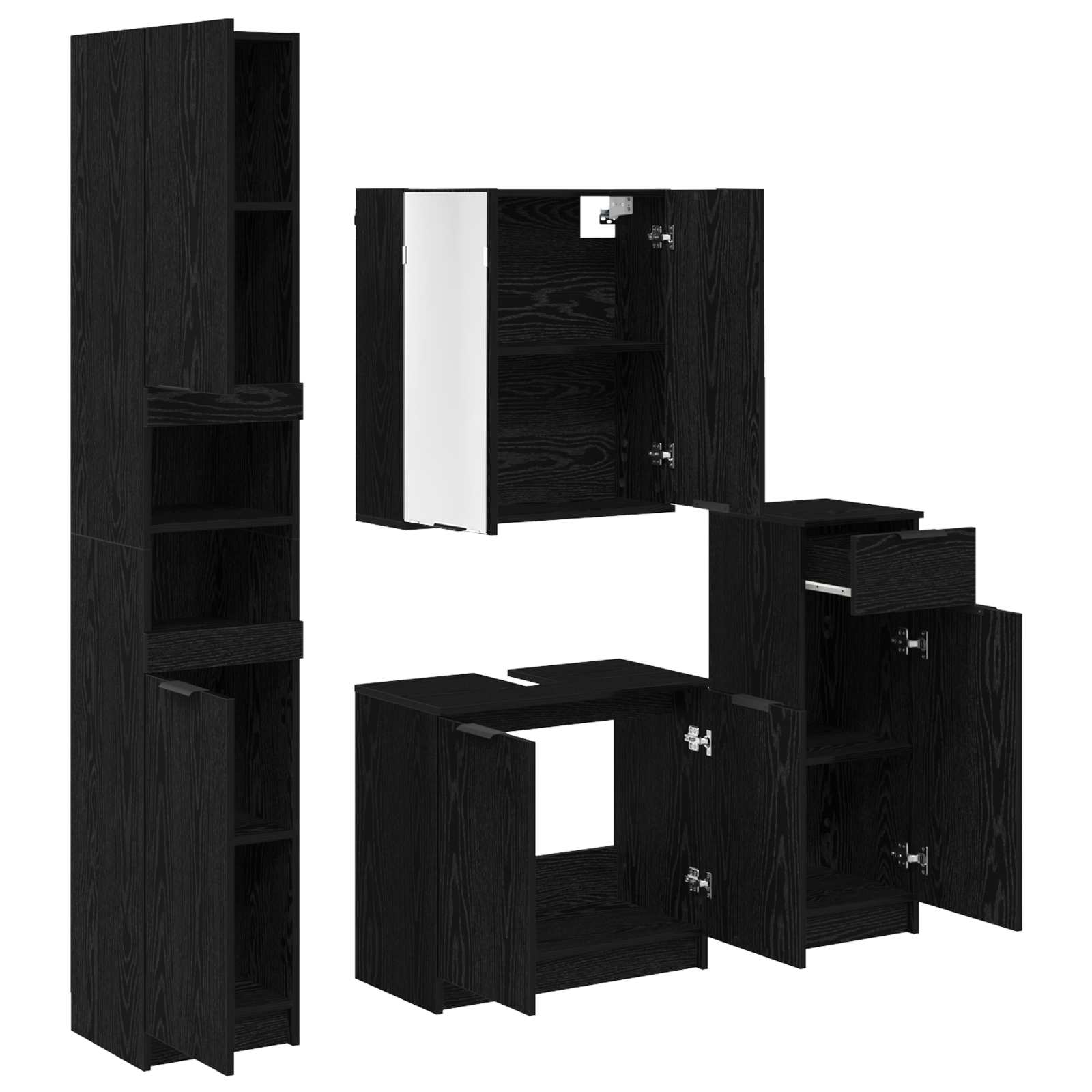 Juego de muebles de baño 4 pcs Roble Negro Madera de ingeniería