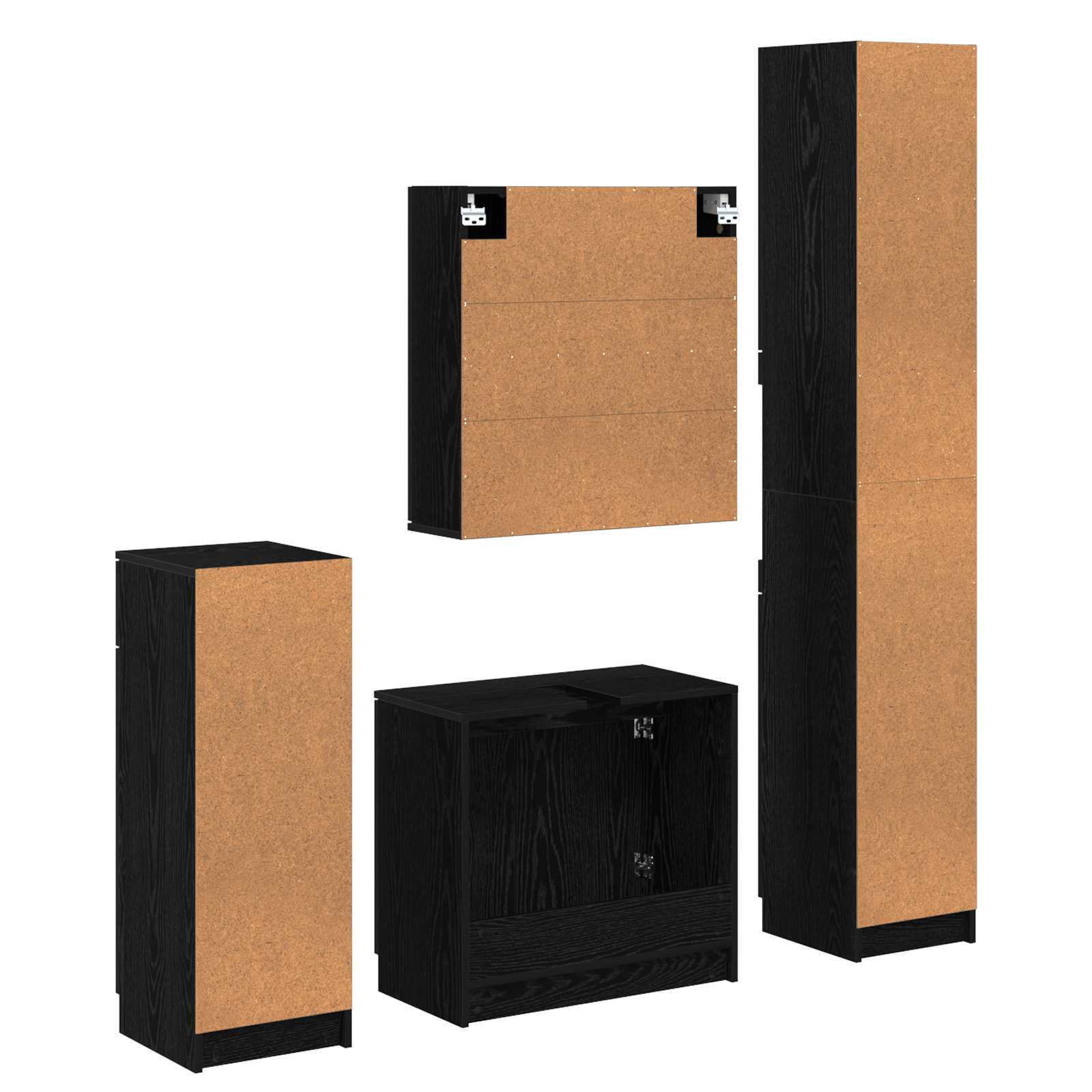 Juego de muebles de baño 4 pcs Roble Negro Madera de ingeniería