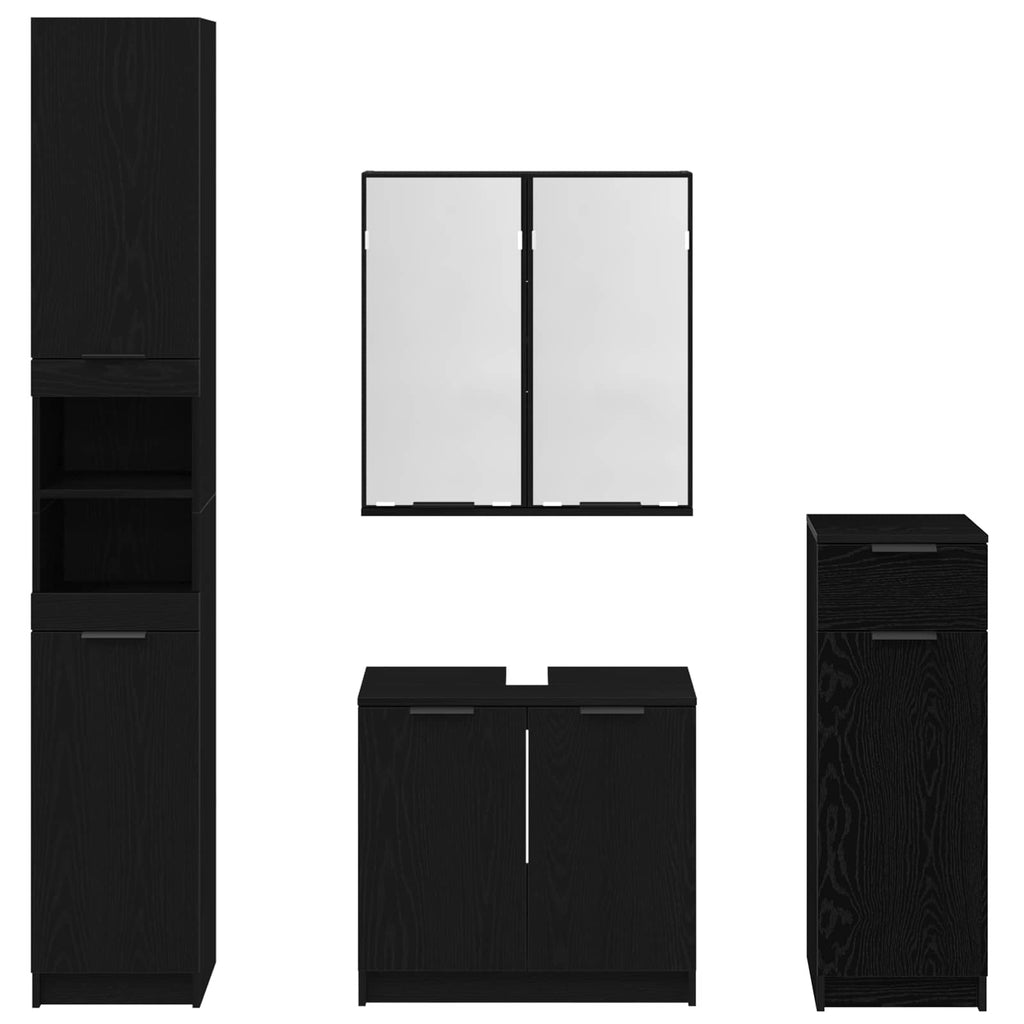 Juego de muebles de baño 4 pcs Roble Negro Madera de ingeniería