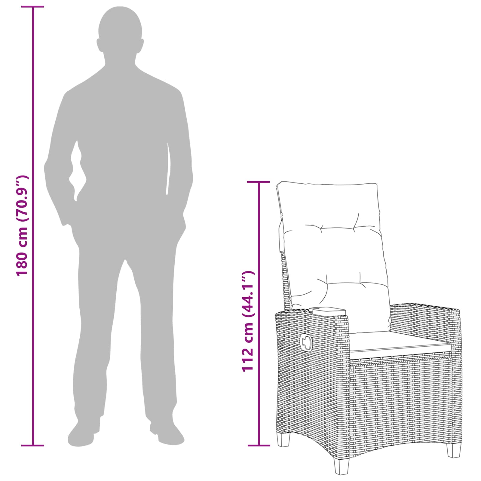 Silla reclinable con bandeja para té con cojín 62 x 64 x 112 cm