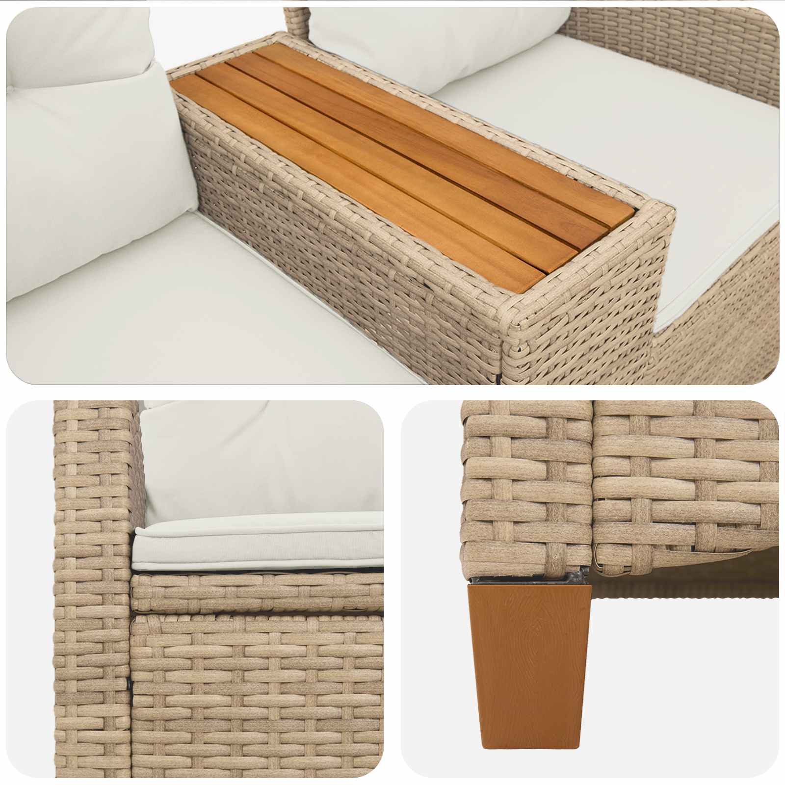Banco reclinable con mesa Beige y crema 126 x 65 x 112 cm