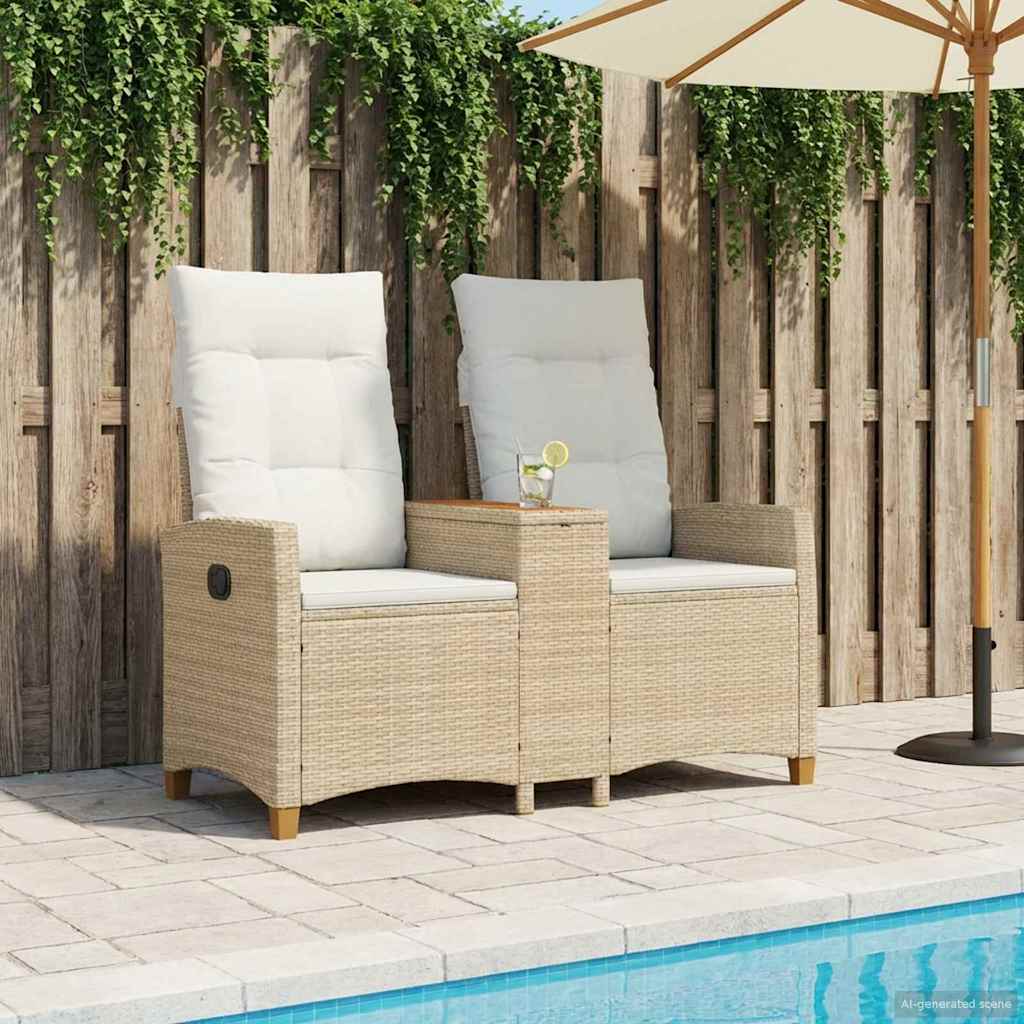 Banco reclinable con mesa Beige y crema 126 x 65 x 112 cm