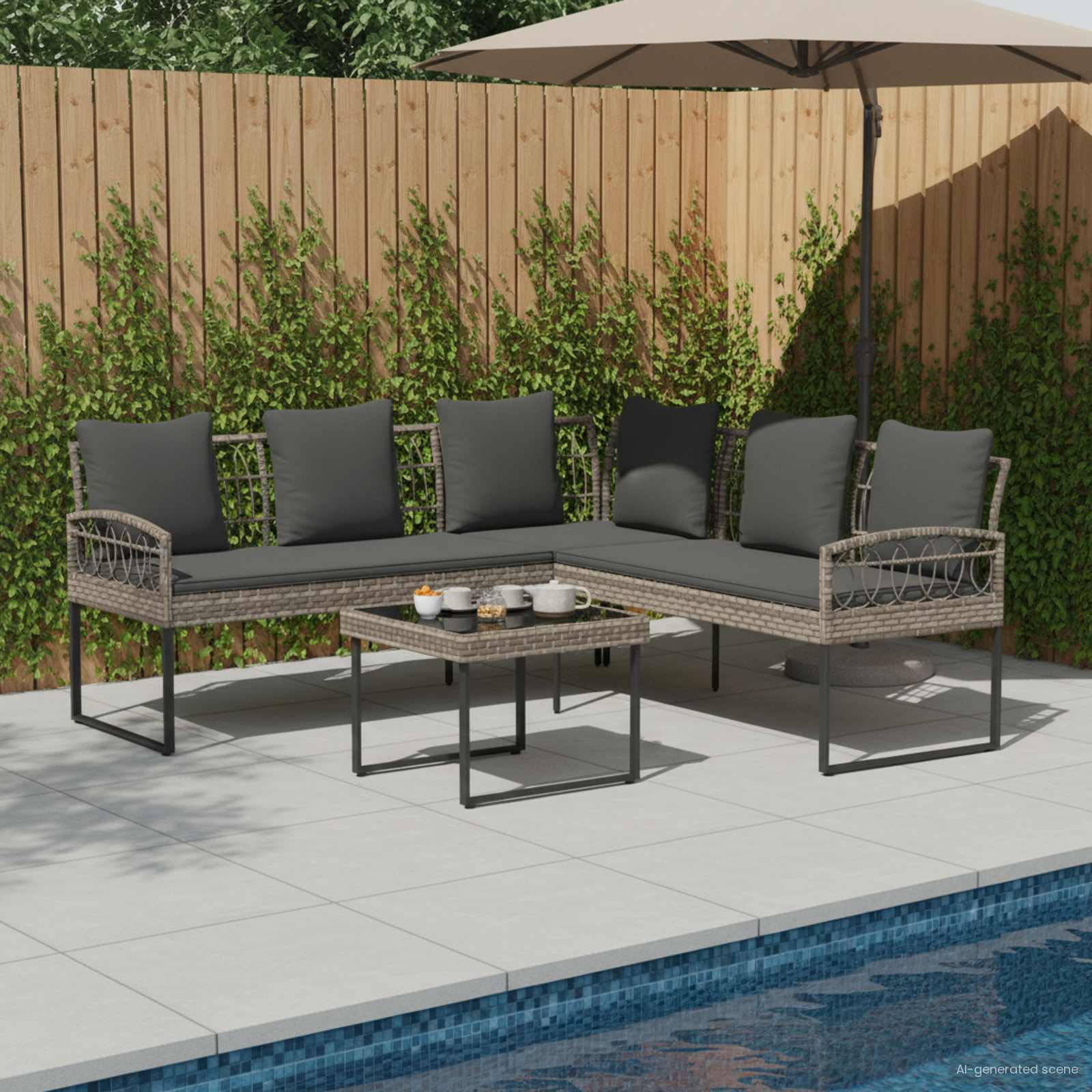 Conjunto de sofás de jardín 2 pcs Gris Ratán sintético y acero